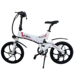 emovement commute folding ebike in white with dual suspension side view