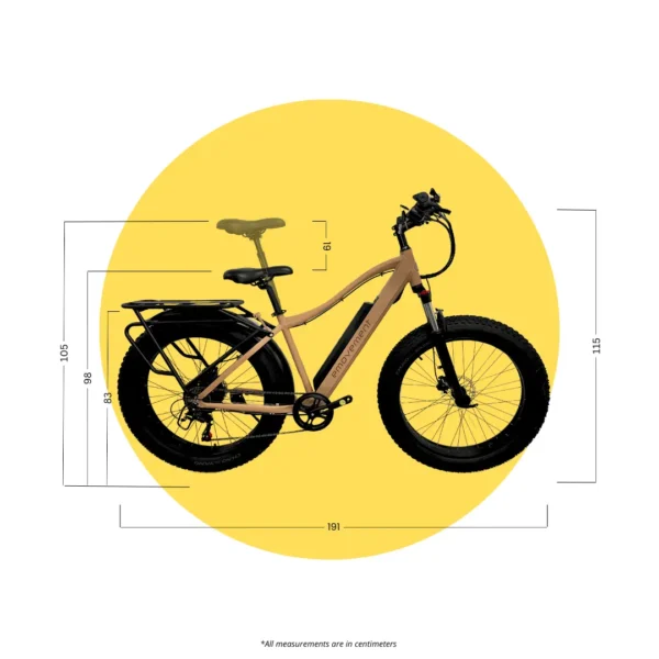 9 (1) Thunder fat tyre EMBT with a rear rack. Image showing all the dimentions of the bike