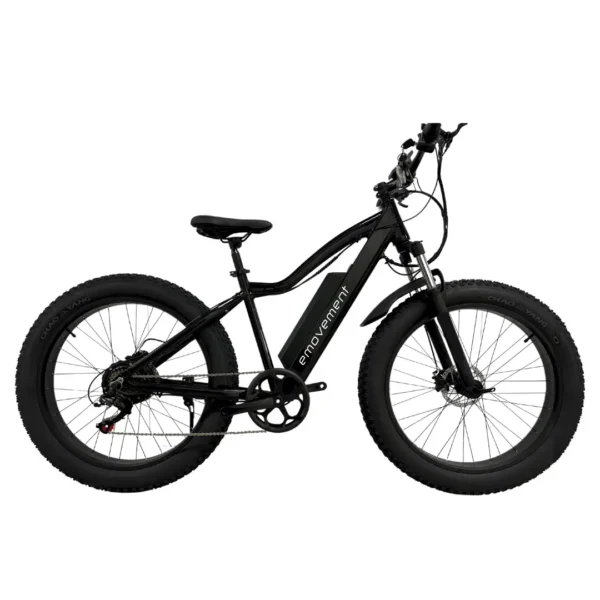 Thunder: black fat tyre electric bike with emovement logo